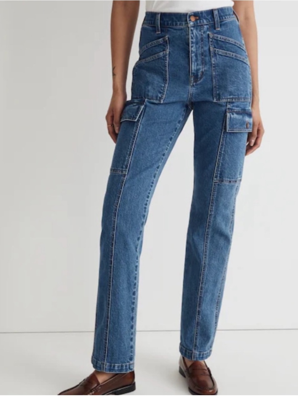 Madewell 90s Straight Cargo Jeans Utility Blue High Rise